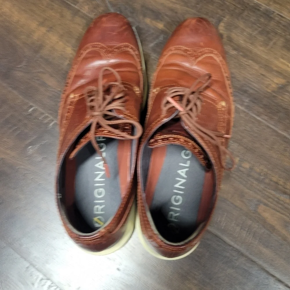 COLE HAAN OriginalGrand OS Brown Leather Wingtip Shoes preowned Sz 10